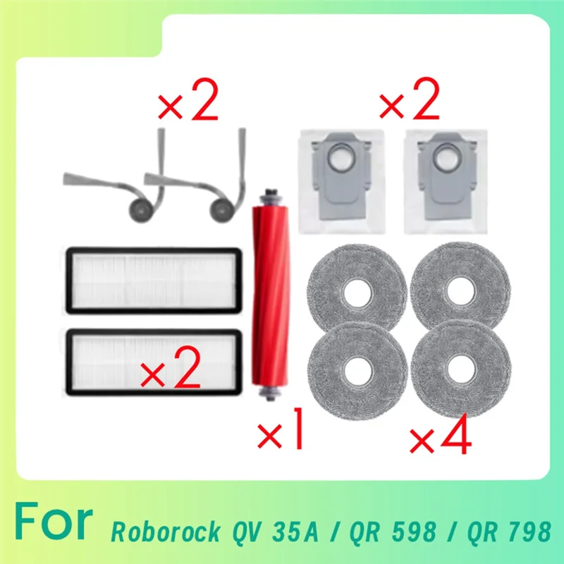A24R 11 PCS For Roborock QV 35A / QR 798/ QR 598 Robot Vacuum Main Side Brush Mop Filter Dust Bags Durable & Easy To Install