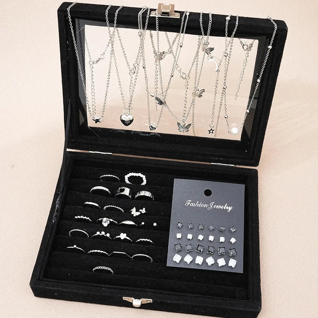 51 Pcs/Set Silver Color Chic Jewelry Set For Women Fashion Butterfly Heart Pearl Necklaces, Earrings, Rings, Match Daily Outfits Smart_Life_Tech