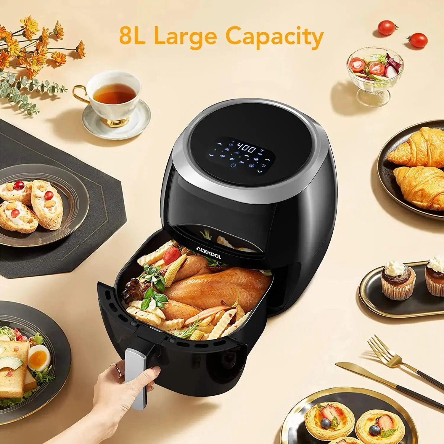 Air Fryer Oven Digital Large 7.7L Rapid Air Circulation,Air Fryers With Touch Screen Viewable Window Dishwasher Safe Accessories Smart_Life_Tech