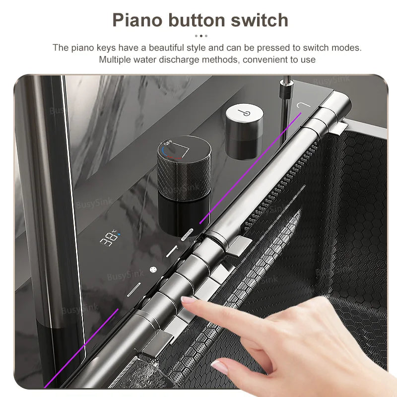MultiFunction Waterfall Wash Vegetables Basin Stainless Steel Large Single Slot With Smart Digital Display Faucet Kitchen Sink Smart_Life_Tech