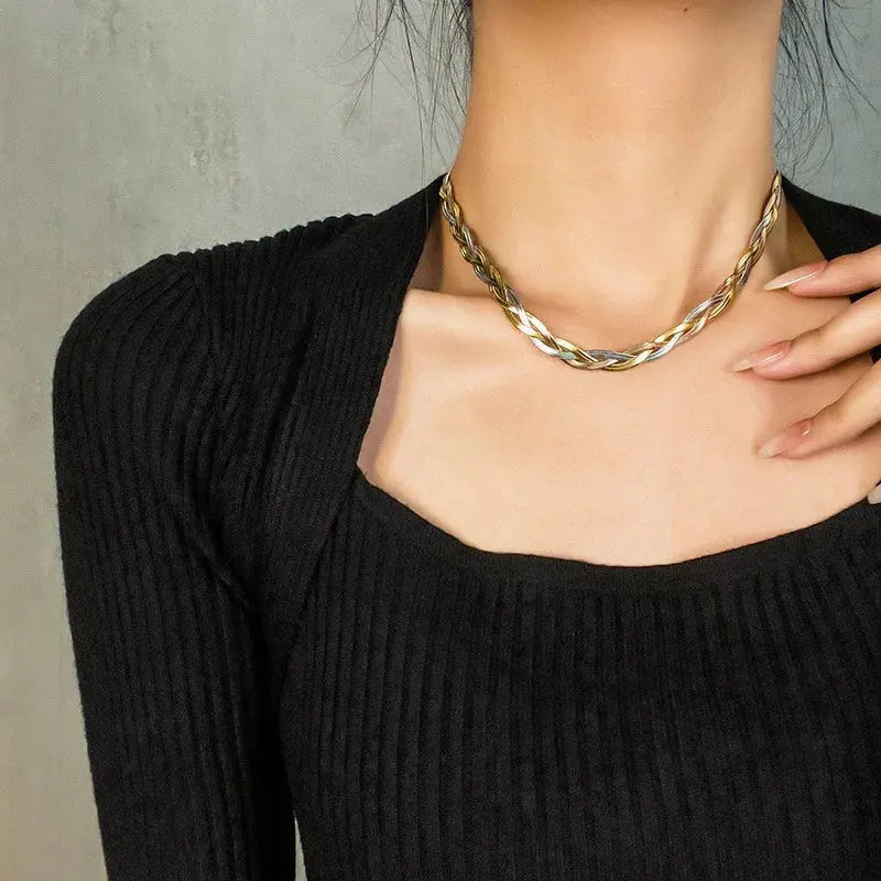 DIEYURO 316L Stainless Steel 3in1 Crossover Snake Chain Necklace Bracelets For Women Girl New Fashion Waterproof Jewelry Set Smart_Life_Tech
