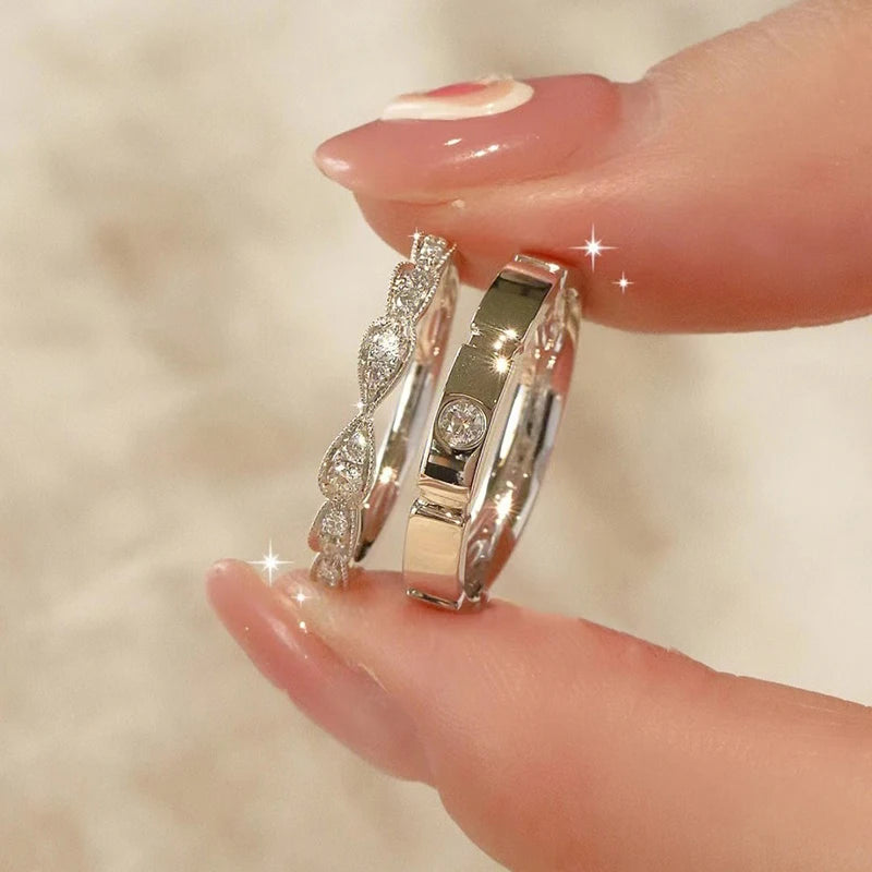 925 Sterling Silver Bow Couple Open Ring Wedding Proposal Ring Flash Diamond Men and Women Pair Ring New Fashion Jewelry Gift