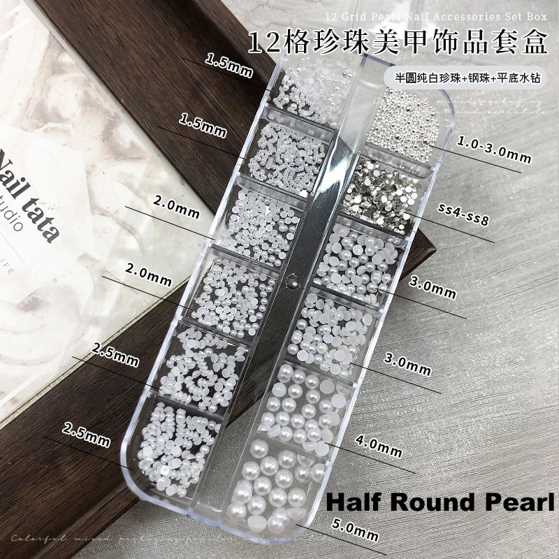 Ribbon Pearl Ball Nail Art Accessories Decorations Tools