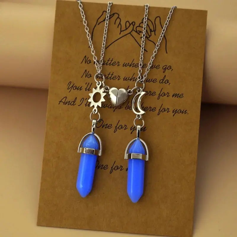2PCS Luminous Hexagonal Column Couple Magnetic Necklace for Women Romantic Natural Stone Geometric Pendant Astronaut Necklace Smart_Life_Tech