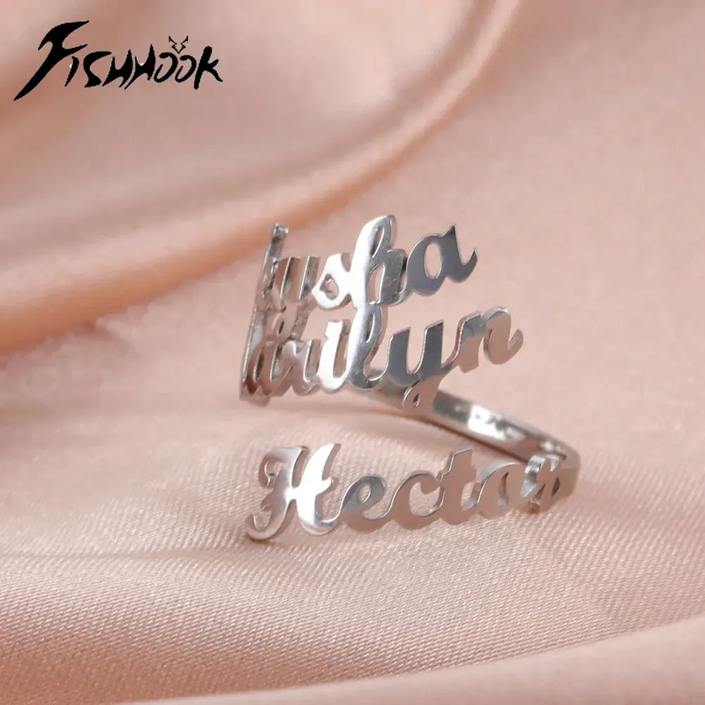 Custom Double First Name Finger Ring For Women Men Personalized Couple Family Gift Gold Color Stainless Steel Metal Jewelry Smart_Life_Tech