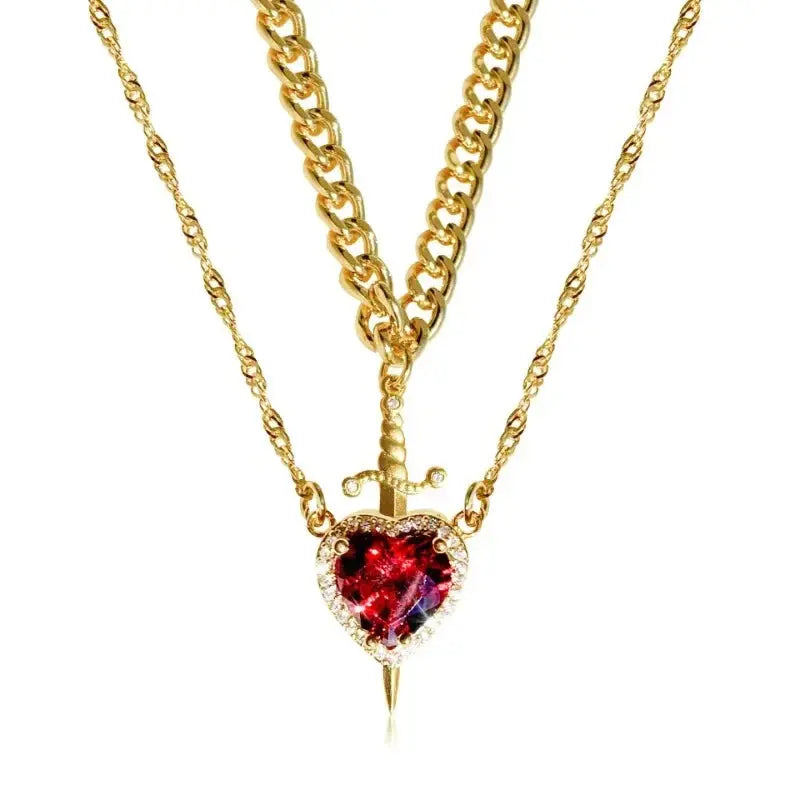 Heart and Sword Necklace Set of 2 - 18K Gold Plated STAINLESS STEEL Crystal Couple Necklaces for Women Men Boyfriend Girlfriend Smart_Life_Tech