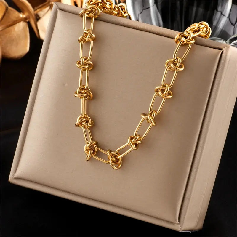 DIEYURO 316L Stainless Steel Gold Silver Color Twist Knot Necklace Bracelets For Womens Girl New Fashion Non-fading Jewelry Set Smart_Life_Tech