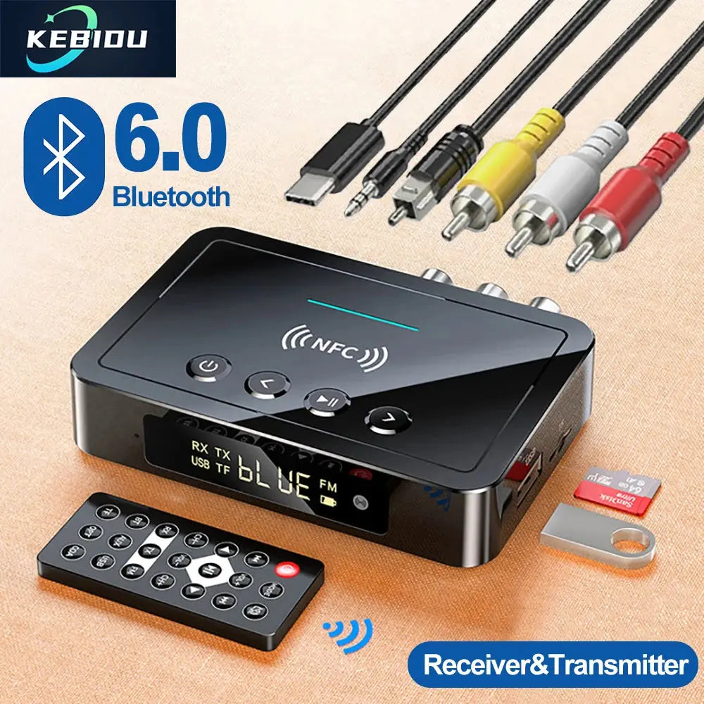 Bluetooth 6.0 Receiver Transmitter FM AUX 3.5mm RCA Fiber Coaxial TF U-Disk Playback Wireless Audio Adapter For TV Car Speaker Smart_Life_Tech