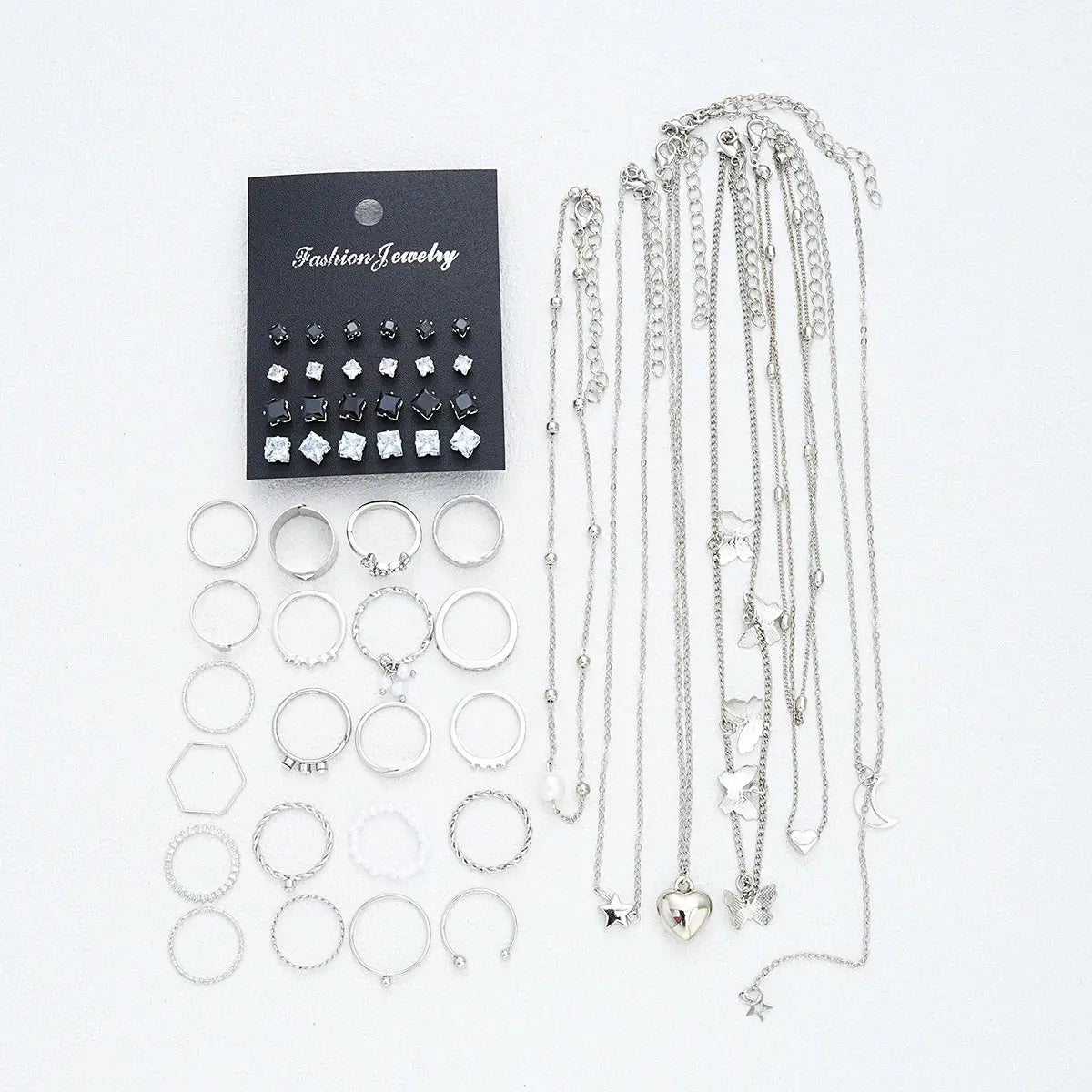 51 Pcs/Set Silver Color Chic Jewelry Set For Women Fashion Butterfly Heart Pearl Necklaces, Earrings, Rings, Match Daily Outfits Smart_Life_Tech