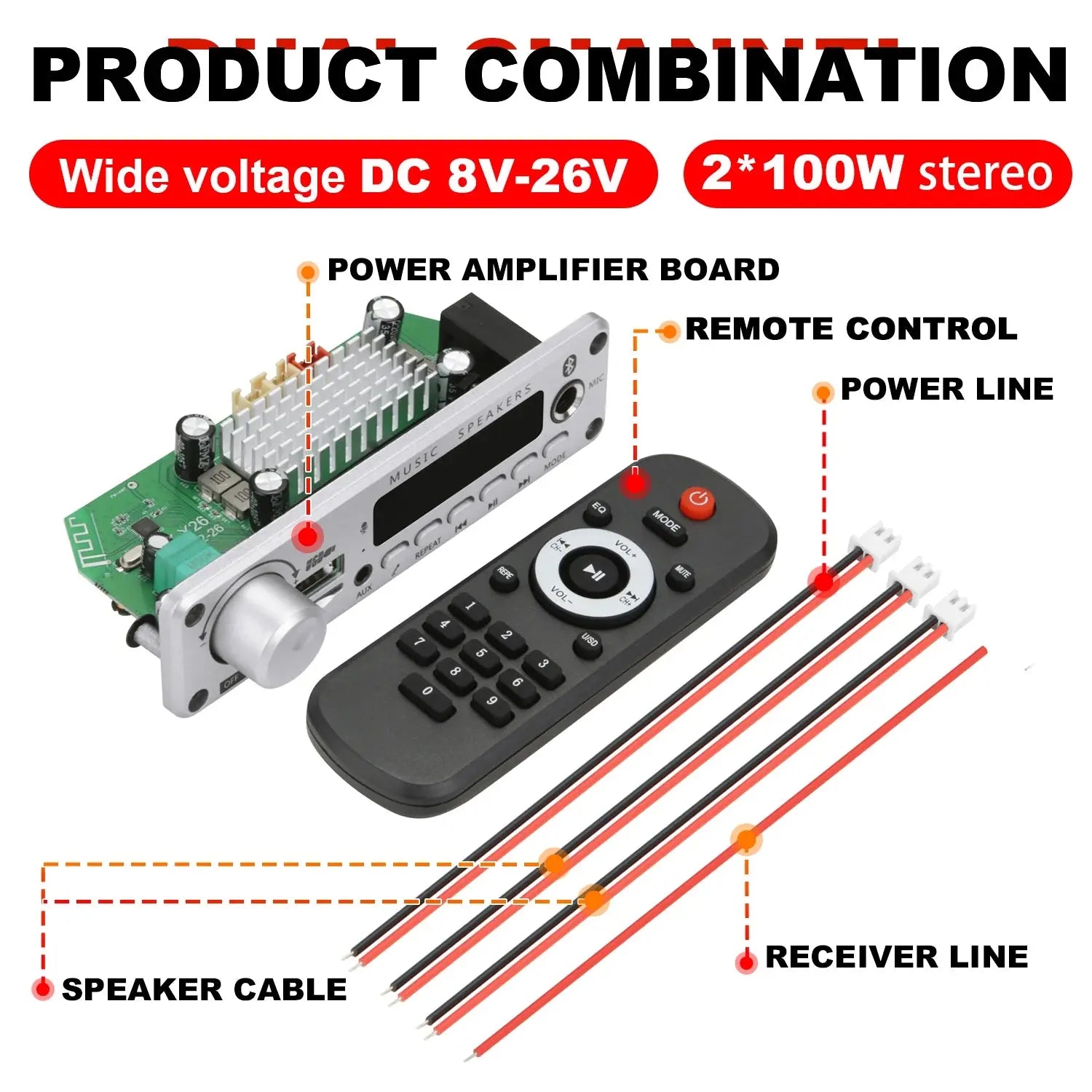 NEW 200W  Amplifier Bluetooth DIY MP3 WAV Decoder Board DC 12V 100W  Wireless Car USB MP3 Player TF Card Slot USB FM with Mic Smart_Life_Tech