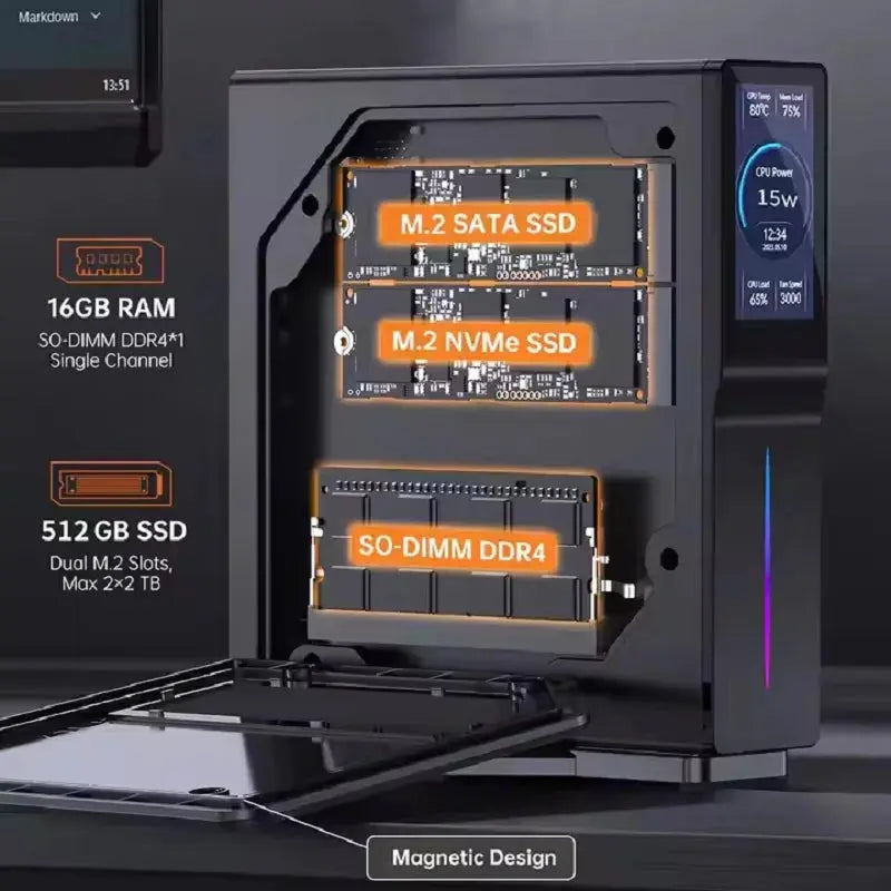 Intel 12th Gen Alder Lake N150 Mini PC M.2 NVMe SSD Mini Computer Gaming Computer LCD Screen Vertical Mini Tower Smart_Life_Tech