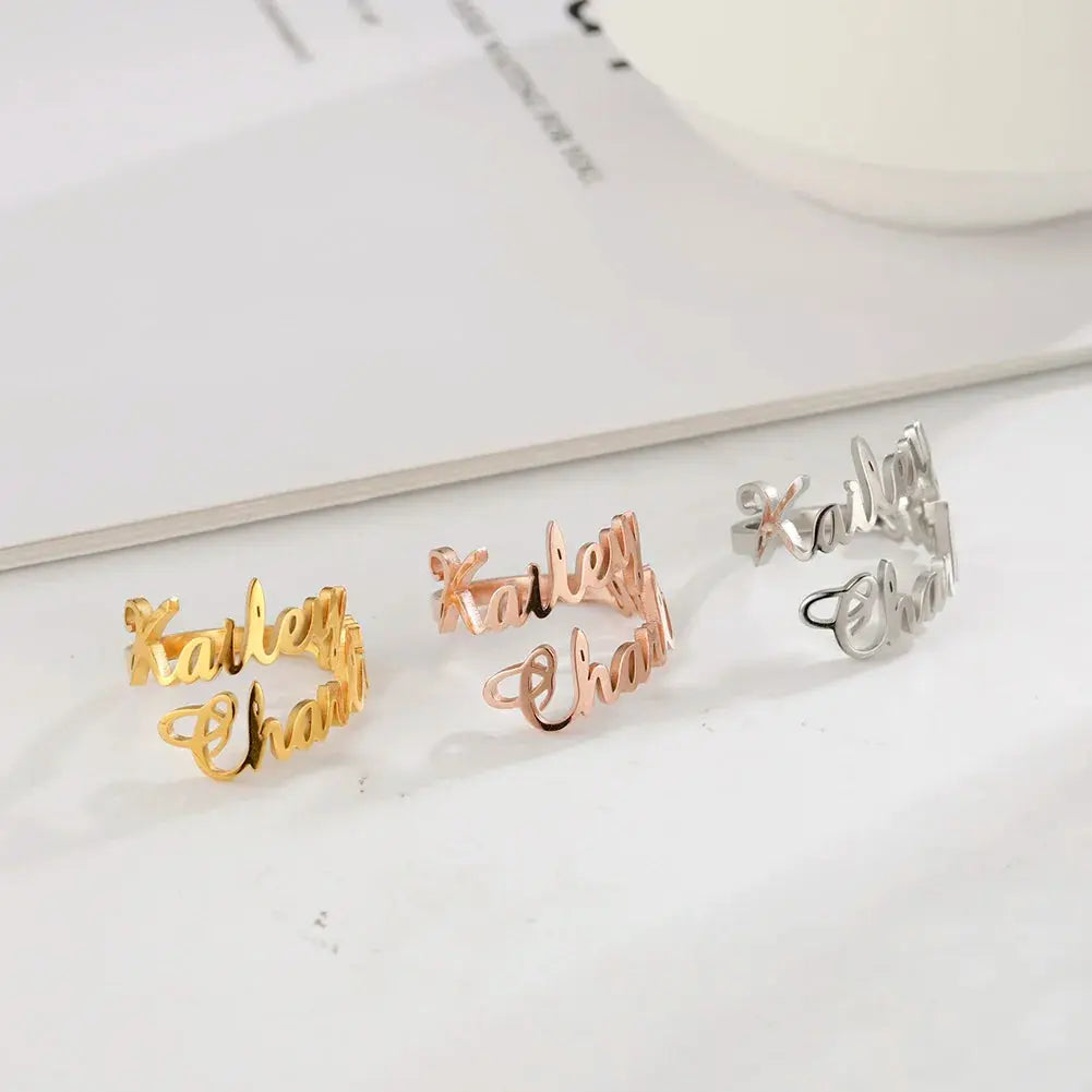 Custom Double First Name Finger Ring For Women Men Personalized Couple Family Gift Gold Color Stainless Steel Metal Jewelry Smart_Life_Tech