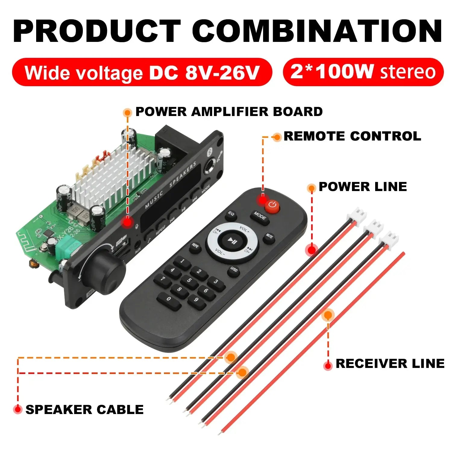 NEW 200W  Amplifier Bluetooth DIY MP3 WAV Decoder Board DC 12V 100W  Wireless Car USB MP3 Player TF Card Slot USB FM with Mic Smart_Life_Tech