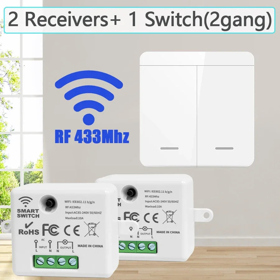 Wireless Smart Light Switch with 1/2/3 Gang RF 433MHz Remote Control Relay Receiver for Led Lamp AC 85-240V 10A DIY Module Smart_Life_Tech