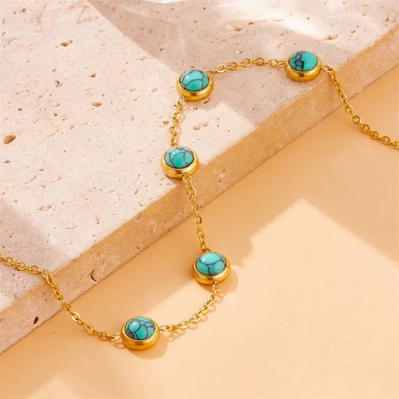 DIEYURO 316L Stainless Steel Round Turquoise Necklace Bracelet Earrings Suit For Womens 2024 New TrendNon-fadingjewelry Set Smart_Life_Tech