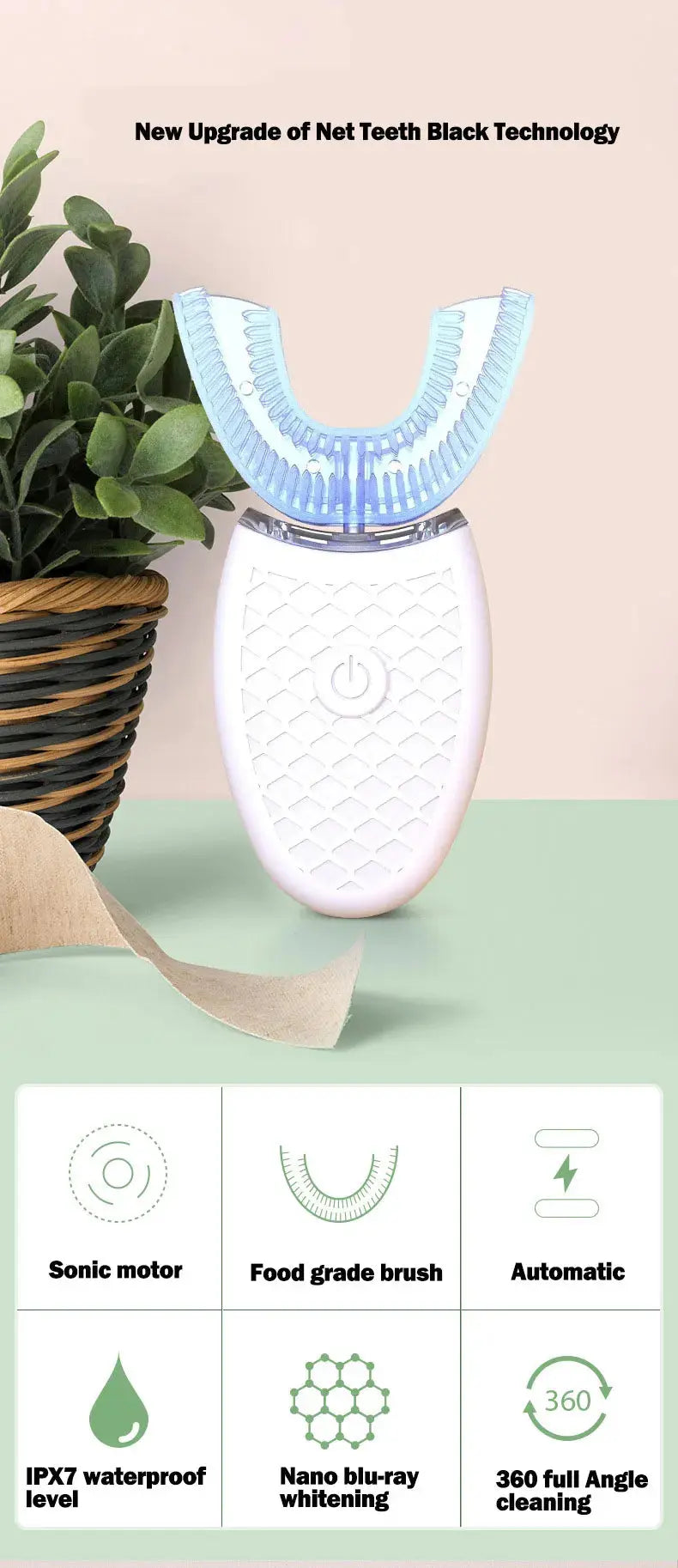 U-Type Toothbrush 360 Degrees Intelligent Silicon Head Sonic Electric Toothbrush Automatic USB Charge Waterproof Toothbrush Smart_Life_Tech