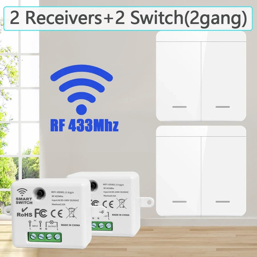 Wireless Smart Light Switch with 1/2/3 Gang RF 433MHz Remote Control Relay Receiver for Led Lamp AC 85-240V 10A DIY Module Smart_Life_Tech