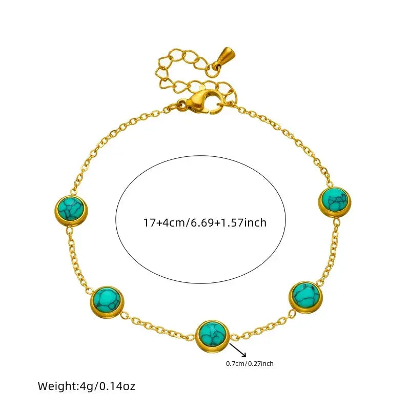 DIEYURO 316L Stainless Steel Round Turquoise Necklace Bracelet Earrings Suit For Womens 2024 New TrendNon-fadingjewelry Set Smart_Life_Tech