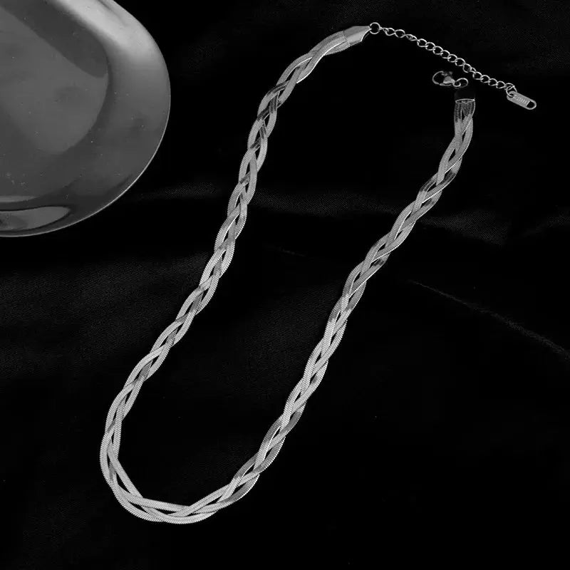 DIEYURO 316L Stainless Steel 3in1 Crossover Snake Chain Necklace Bracelets For Women Girl New Fashion Waterproof Jewelry Set Smart_Life_Tech