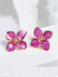 Fuchsia Epoxy Flower Earrings Stud Korean Flowers Women Earring Post Spring Summer New Trendy Girls Cute Jewelrys