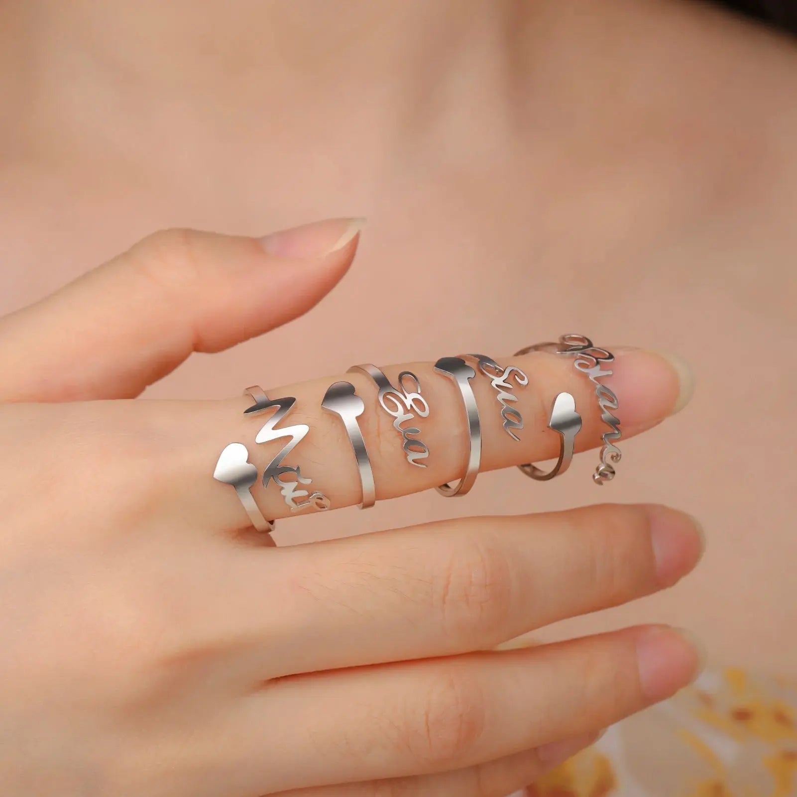 Custom Double First Name Finger Ring For Women Men Personalized Couple Family Gift Gold Color Stainless Steel Metal Jewelry Smart_Life_Tech