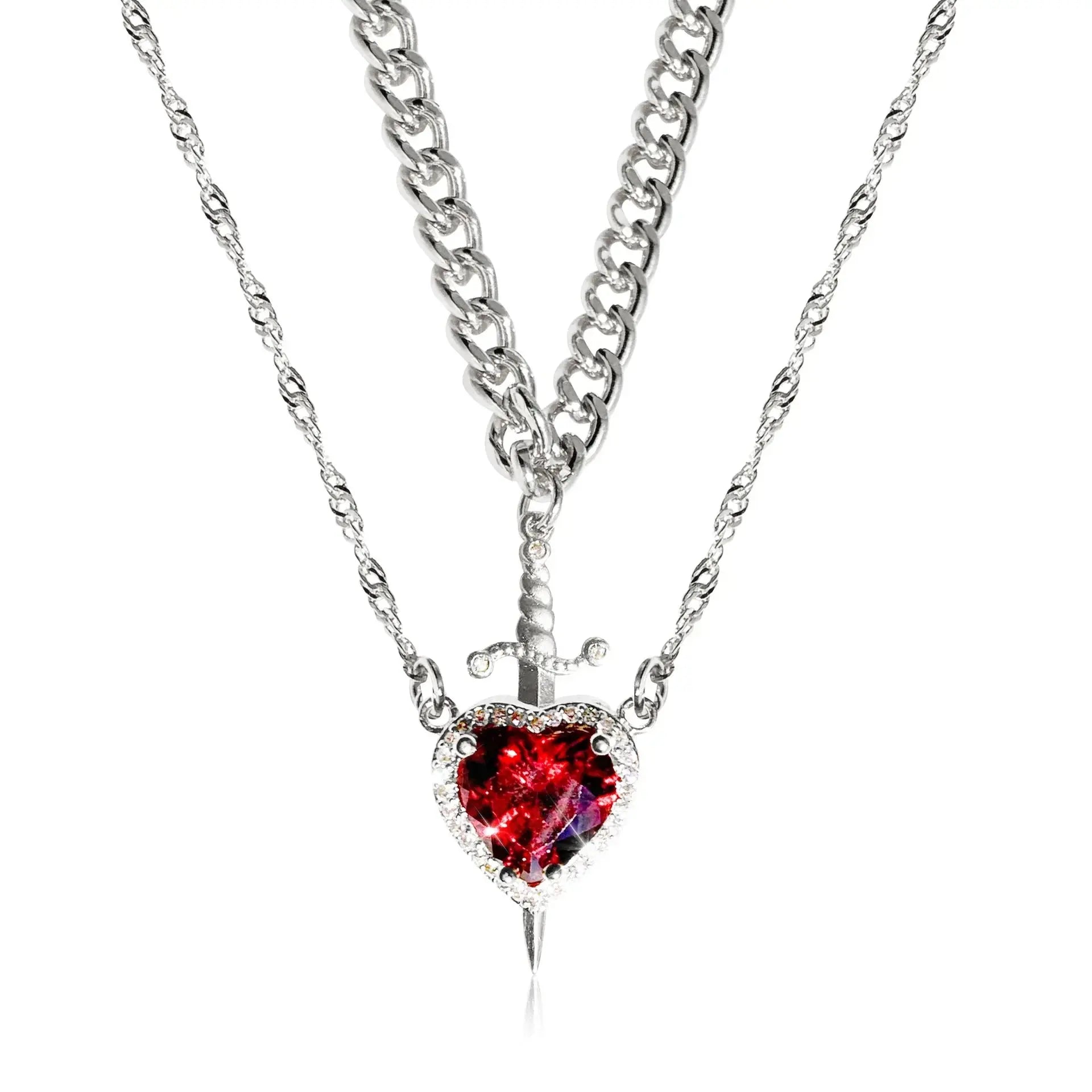 Heart and Sword Necklace Set of 2 - 18K Gold Plated STAINLESS STEEL Crystal Couple Necklaces for Women Men Boyfriend Girlfriend Smart_Life_Tech