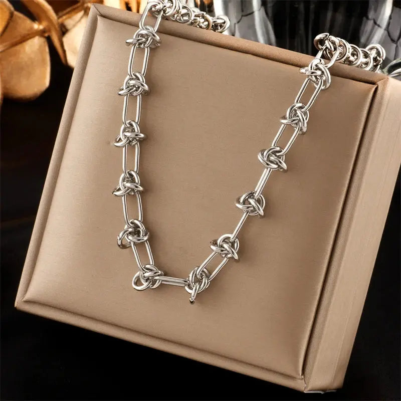 DIEYURO 316L Stainless Steel Gold Silver Color Twist Knot Necklace Bracelets For Womens Girl New Fashion Non-fading Jewelry Set Smart_Life_Tech