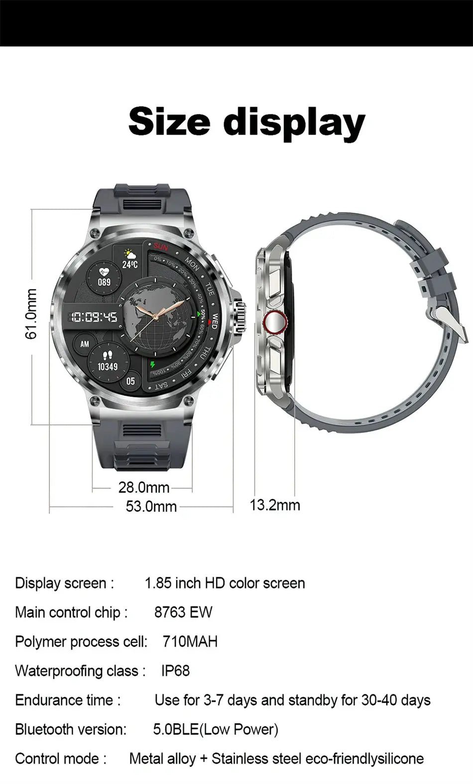 Men GPS Track Smart Watch 1.85 Inch Ultra HD AMOLED Screen Smart_Life_Tech