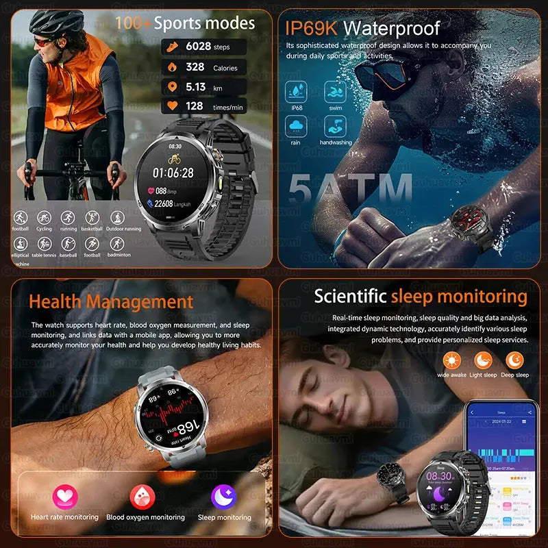 2026 New Military Outdoor Smart Watch 1.85‘’ AMOLED 1000mAh Large Battery 5ATM Waterproof Voice Call Sports Men Fitness Bracel Smart_Life_Tech