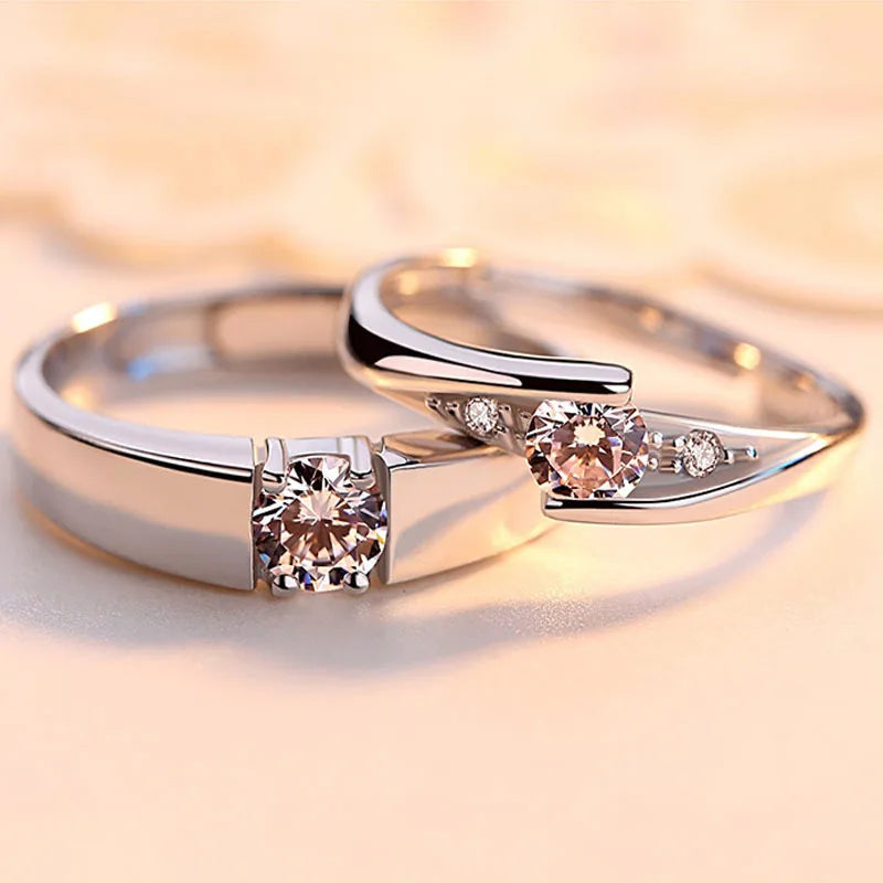 925 Sterling Silver Bow Couple Open Ring Wedding Proposal Ring Flash Diamond Men and Women Pair Ring New Fashion Jewelry Gift