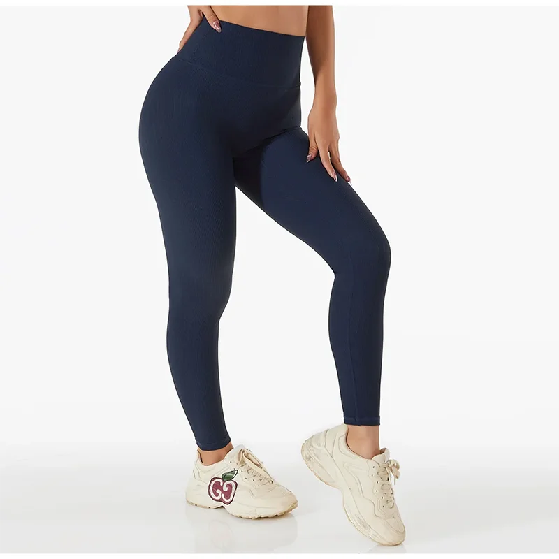 WAREBALL High Waist Yoga Pants New Ribbed Seamless Gym Leggings Sport Women Fitness Female Legging Tummy Control Running Tights