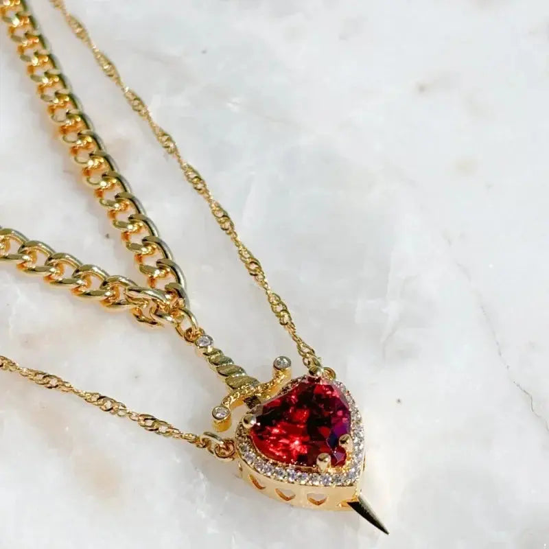 Heart and Sword Necklace Set of 2 - 18K Gold Plated STAINLESS STEEL Crystal Couple Necklaces for Women Men Boyfriend Girlfriend Smart_Life_Tech
