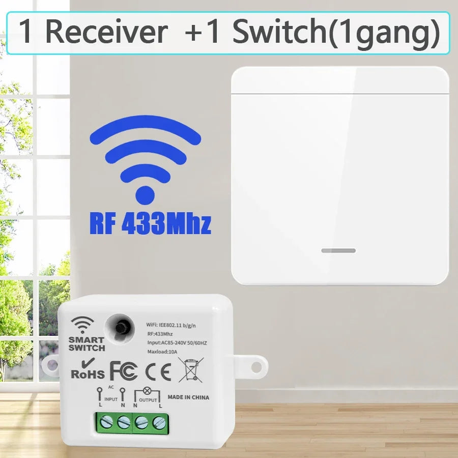 Wireless Smart Light Switch with 1/2/3 Gang RF 433MHz Remote Control Relay Receiver for Led Lamp AC 85-240V 10A DIY Module Smart_Life_Tech