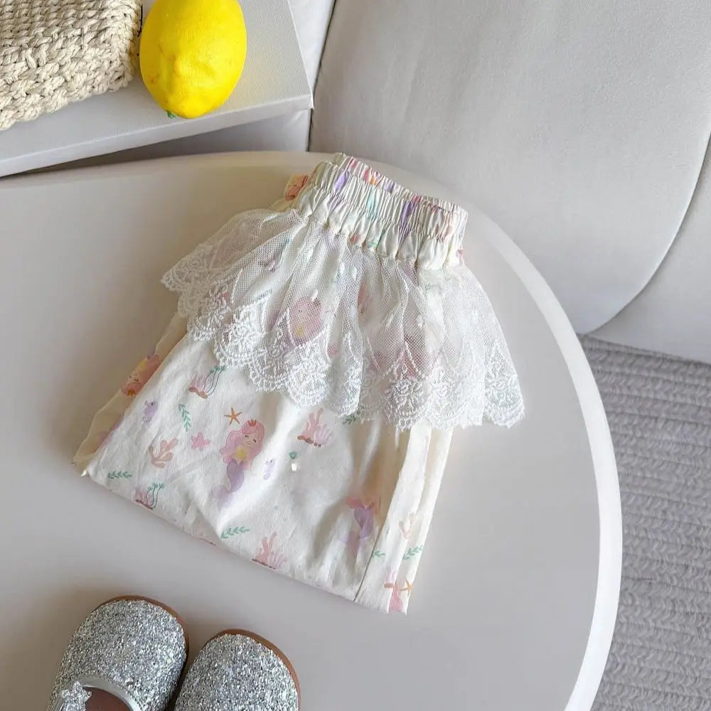 Korean Version New 2026 Summer  Children's and Girl's Clothing 2-7 Years Old  Fashion Versatile Lace Pants