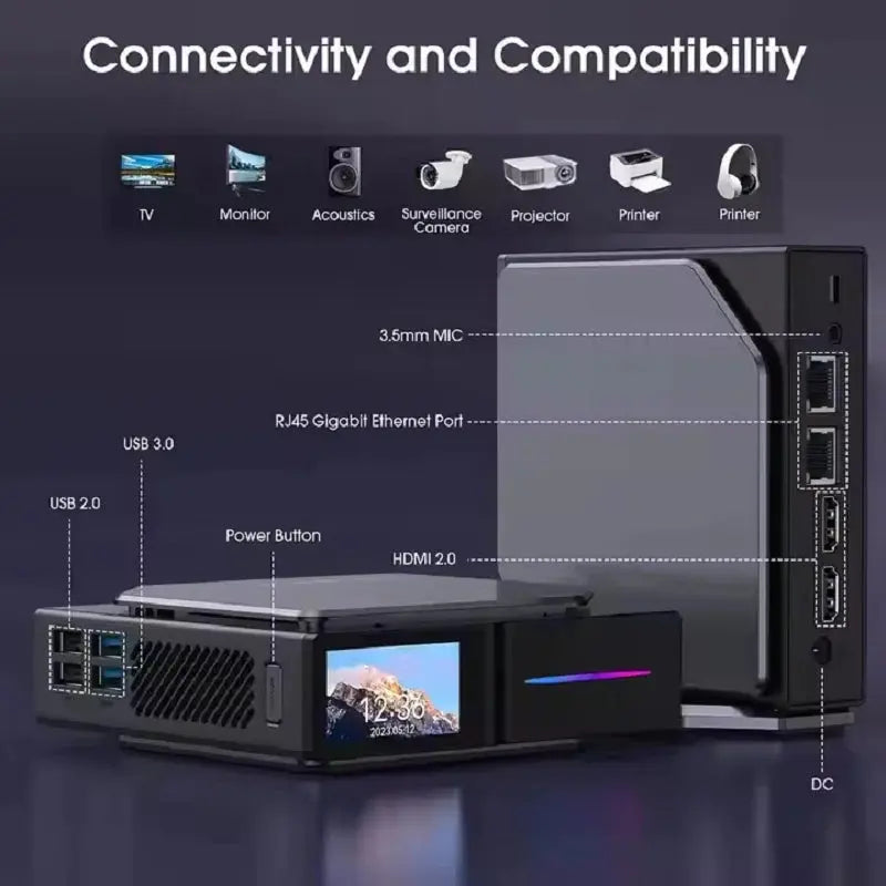 Intel 12th Gen Alder Lake N150 Mini PC M.2 NVMe SSD Mini Computer Gaming Computer LCD Screen Vertical Mini Tower Smart_Life_Tech
