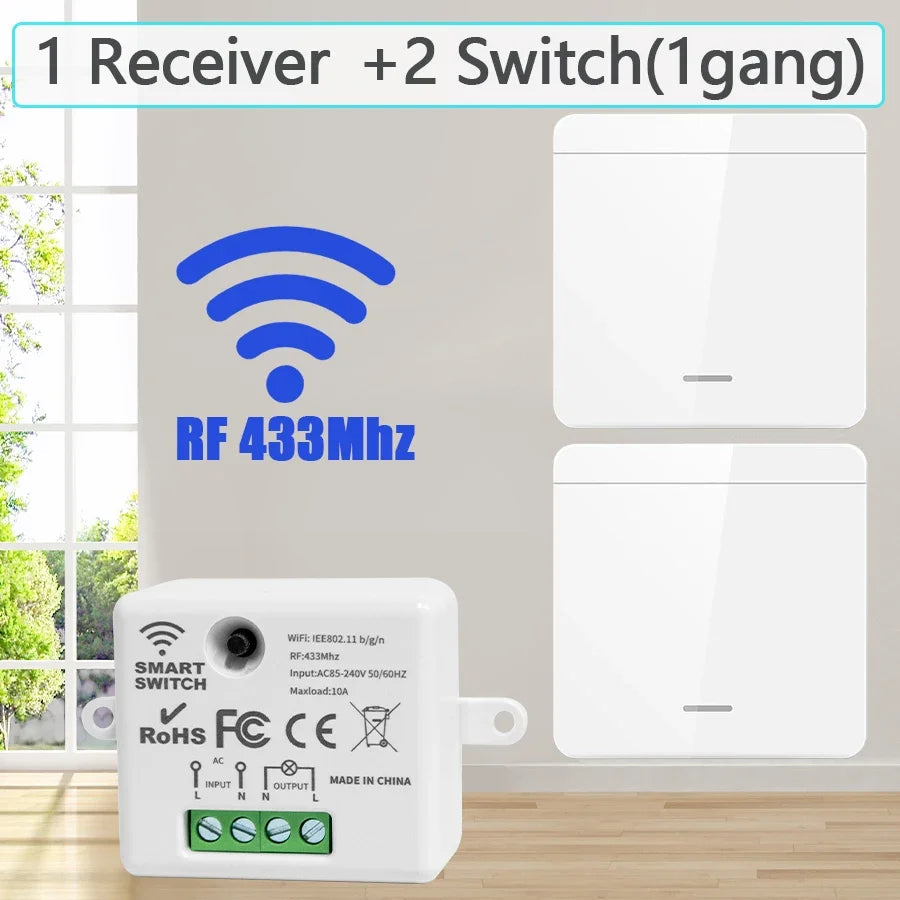 Wireless Smart Light Switch with 1/2/3 Gang RF 433MHz Remote Control Relay Receiver for Led Lamp AC 85-240V 10A DIY Module Smart_Life_Tech