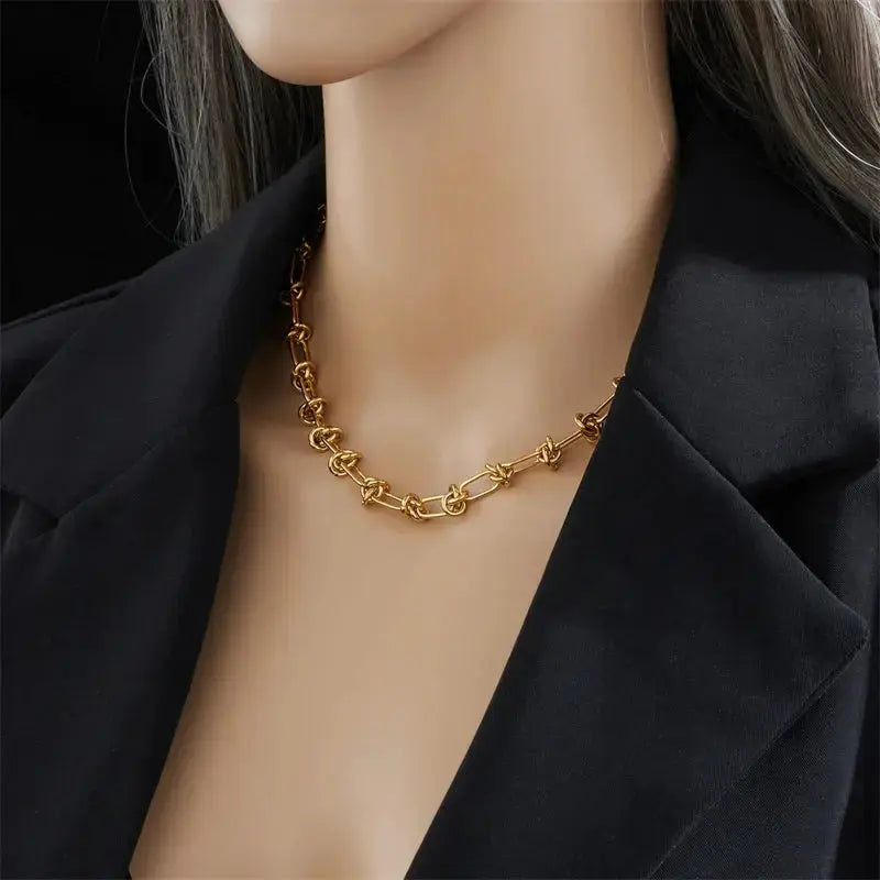DIEYURO 316L Stainless Steel Gold Silver Color Twist Knot Necklace Bracelets For Womens Girl New Fashion Non-fading Jewelry Set Smart_Life_Tech