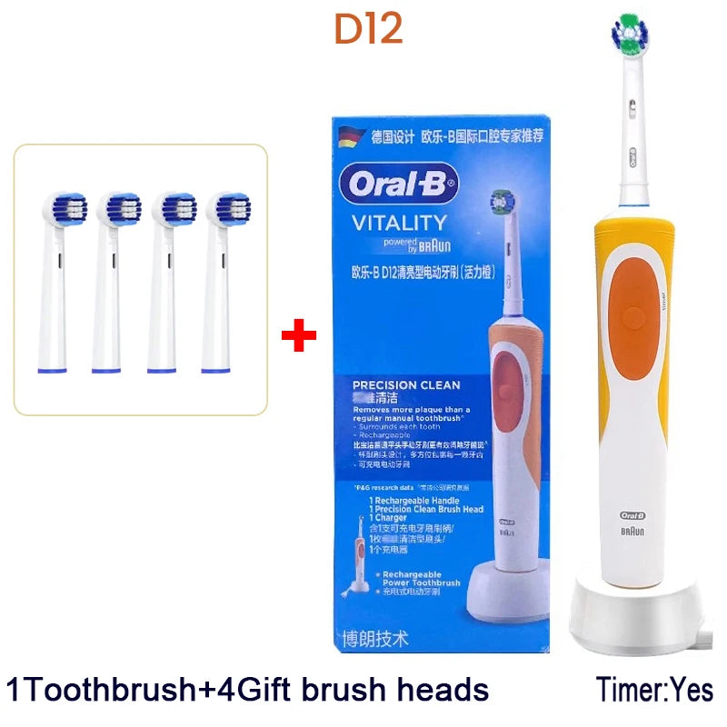 Oral-B Electric Toothbrush Rotation Vibrate Clean 3D White Tooth Adult Electric Tooth Brush Rechargeable Replaceable Brush Heads