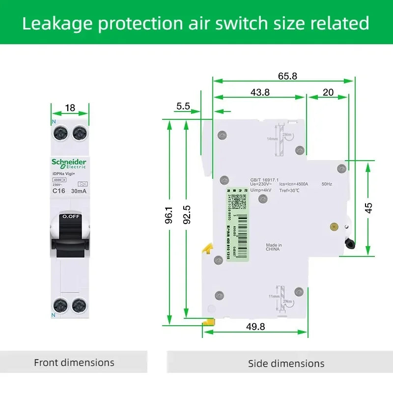 Schneider Electric Integrated leakage protection Circuit Breaker 1P+N iDPNa Vigi+ C32 C10 C25 30mA Air Switch 1P+N 16A A9d93620 Smart_Life_Tech
