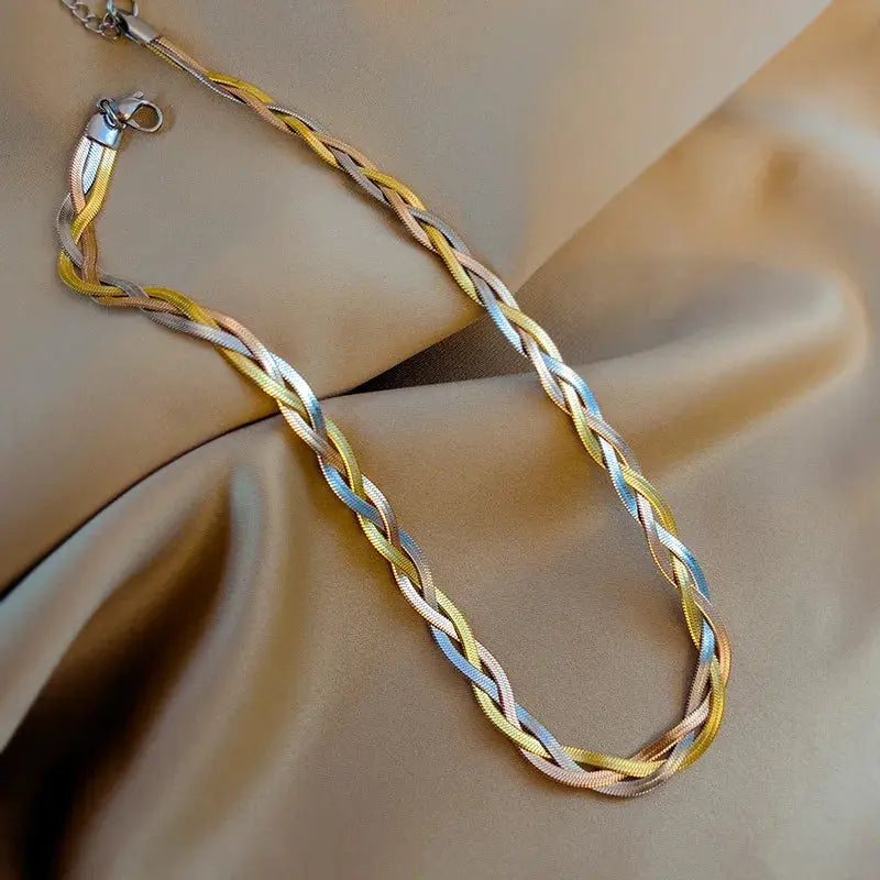 DIEYURO 316L Stainless Steel 3in1 Crossover Snake Chain Necklace Bracelets For Women Girl New Fashion Waterproof Jewelry Set Smart_Life_Tech