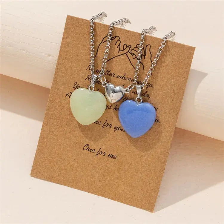 2PCS Luminous Hexagonal Column Couple Magnetic Necklace for Women Romantic Natural Stone Geometric Pendant Astronaut Necklace Smart_Life_Tech