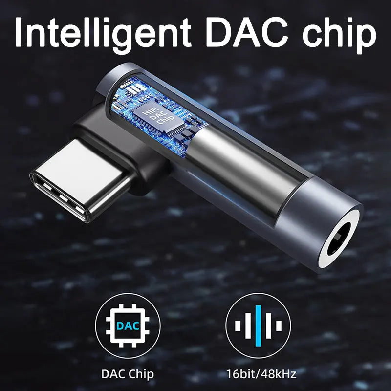 Type-C To 3.5mm Headphone Adapter Usb C Audio Earphone Adapter Right Angle HIFI Wired Headset Type C Converter Smart_Life_Tech