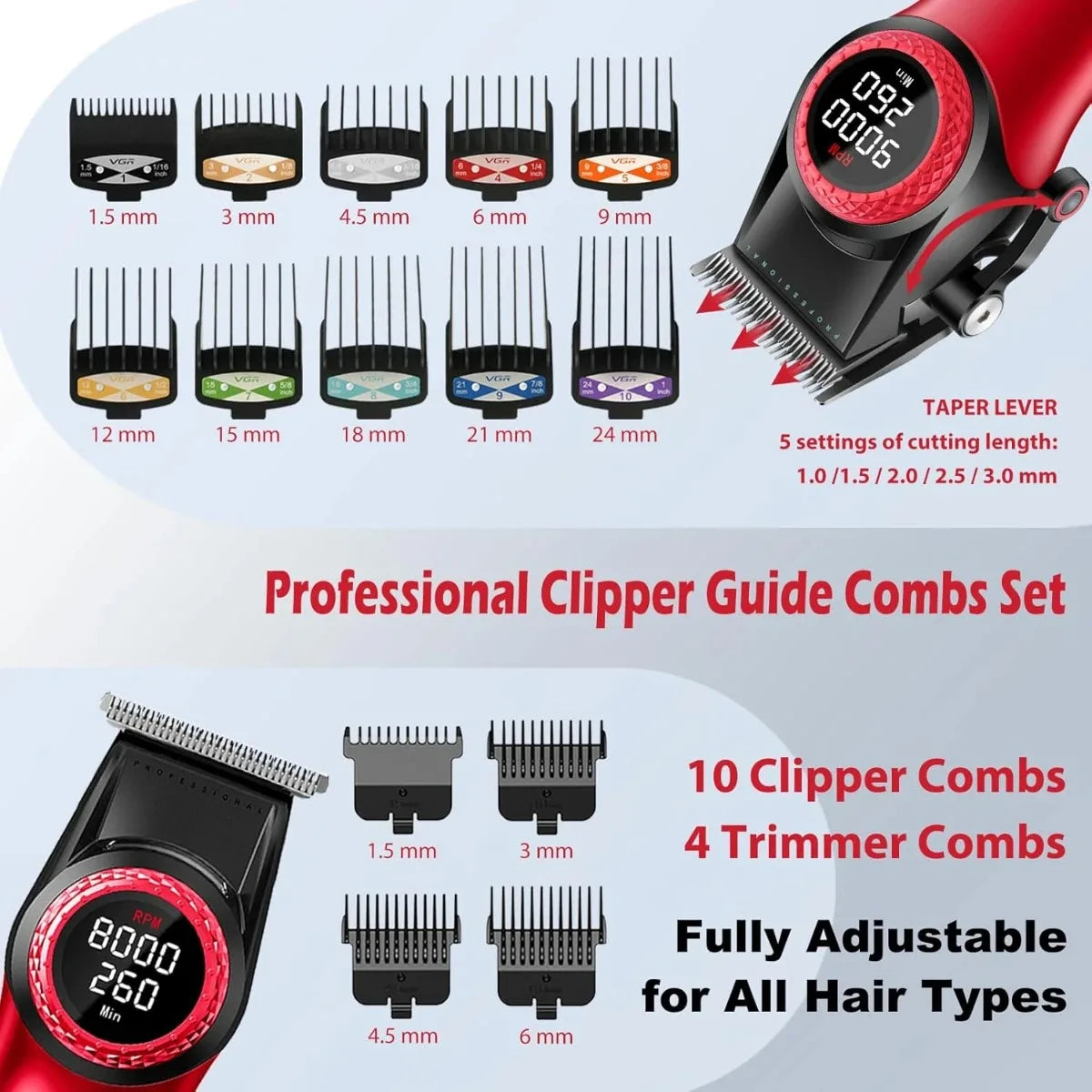 VGR 9000RPM Hair Clipper Professional Hair Trimmer Haircut Machine LED Display Adjustable Barber Hair Clipper for Men V-001 977