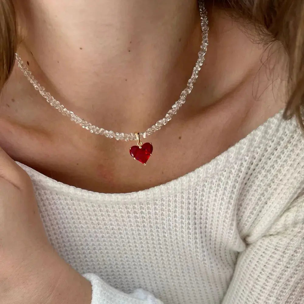 Vintage Zircon Crystal Heart Pendant Geometric Baroque Transparent Crystal Chain Necklace for Women Choker Party Jewelry N478 Smart_Life_Tech