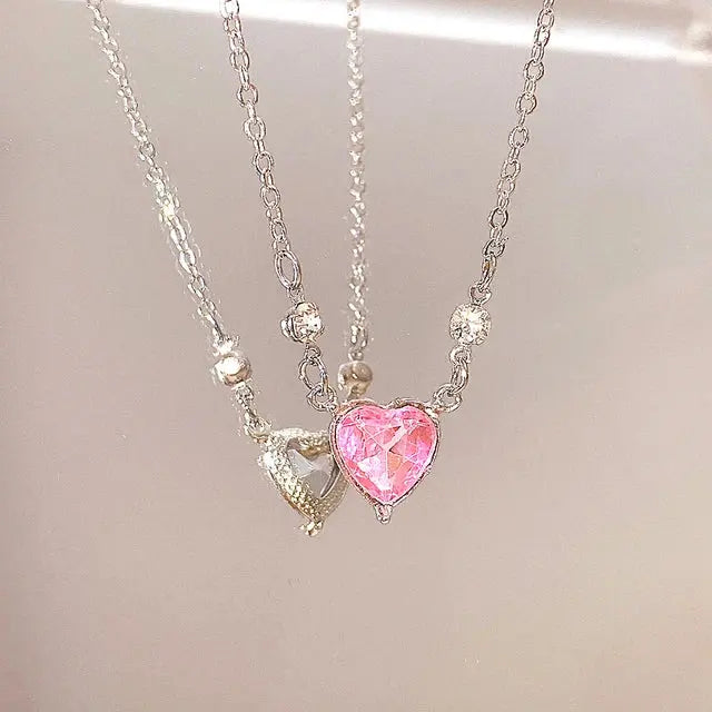 Y2K Pink Planet Heart Zircon Pendant Necklaces Women Fashion Aesthetic Clavicle Chain Necklace Valentines Day Gift Party Jewelry Smart_Life_Tech